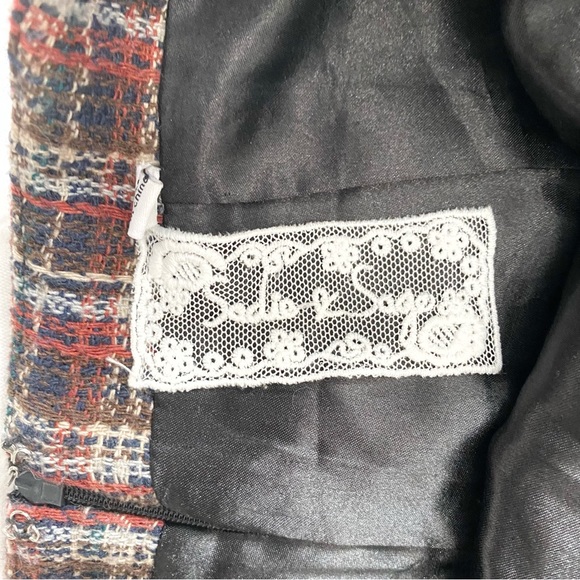 SADIE & SAGE BROWN RUST PLAID FRAY HIGH WAIST MINI SKIRT - S - Picture 7 of 10